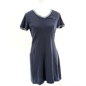 Tommy Hilfiger Navy Logo T-Shirt V-Neck Pullover Cotton Summer Dress Size Small